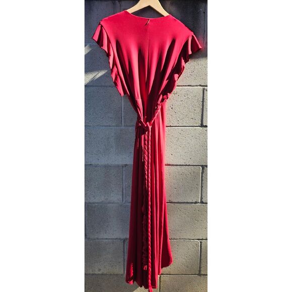 MISA LOS ANGELES RED WRAP MAXI DRESS | SILKY DRAPE | RESORT TO WEDDING SIZE S - Picture 5 of 6